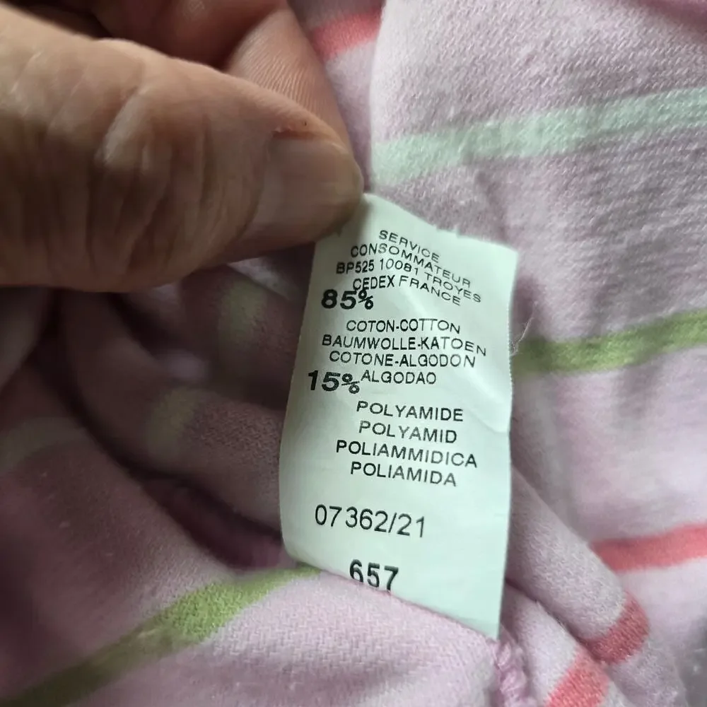 Petit Bateau Baby Girl Back Snap Footie Bodysuit Terry Cloth Pink Striped 12M